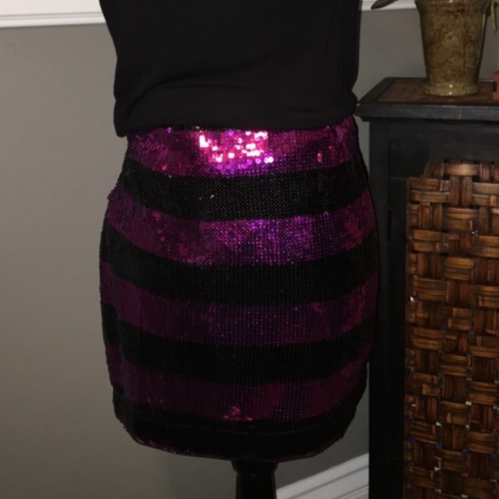 Express Sequin Mini Skirt Purple Black Size Small